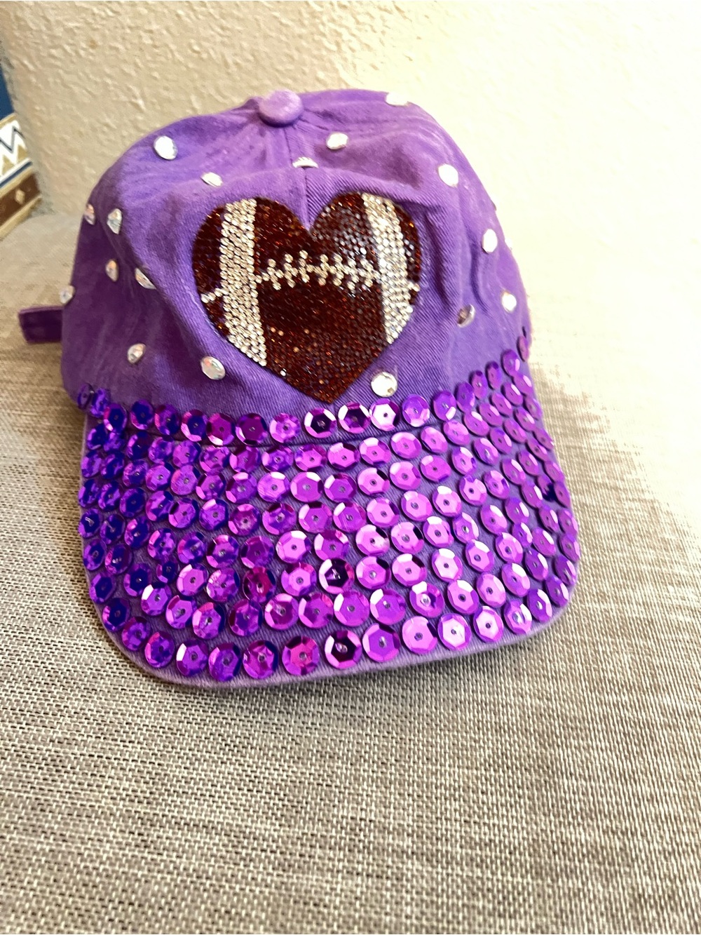 Source Unknown Purple Sequin Heart Football Kids Hat